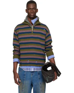 Andersson Bell Double Layered ボーダー ハーフジップ セーター - サムネイル1