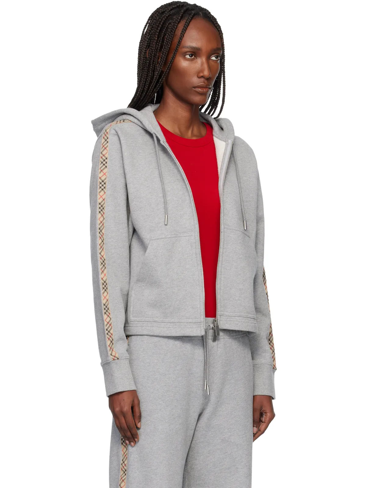 Burberry チェックトリム コットン ジップフーディ - 画像2
