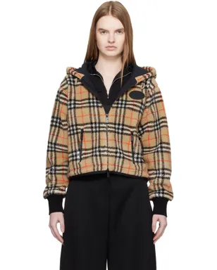 Burberry クロップド チェック フリース フード付きジャケット - サムネイル1