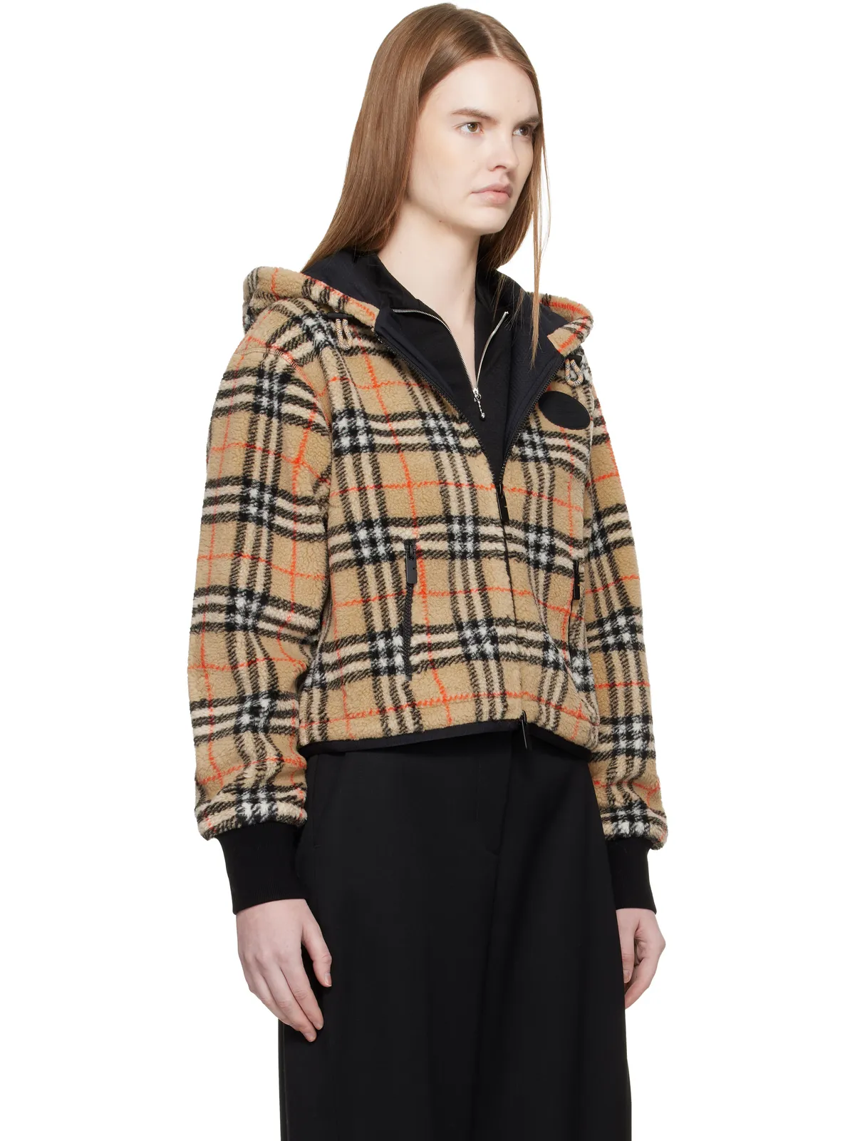 Burberry クロップド チェック フリース フード付きジャケット - 画像2