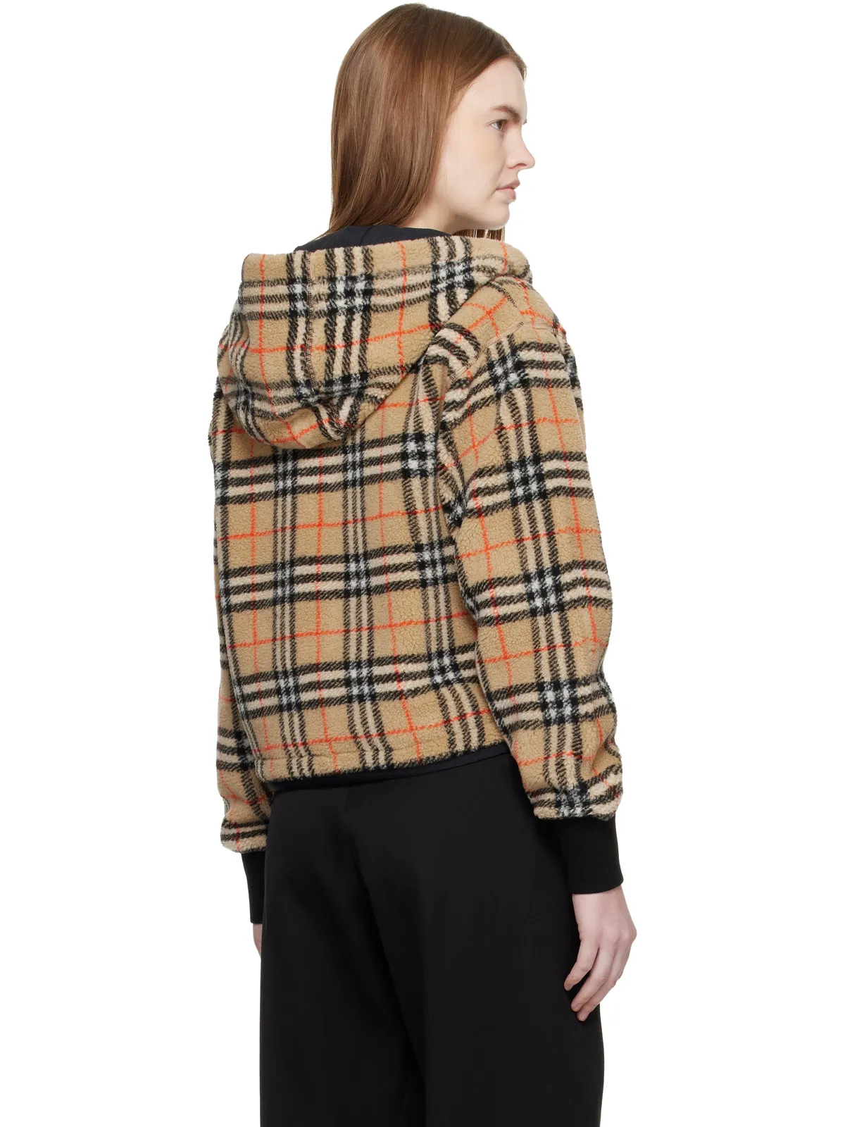 Burberry クロップド チェック フリース フード付きジャケット - 画像3