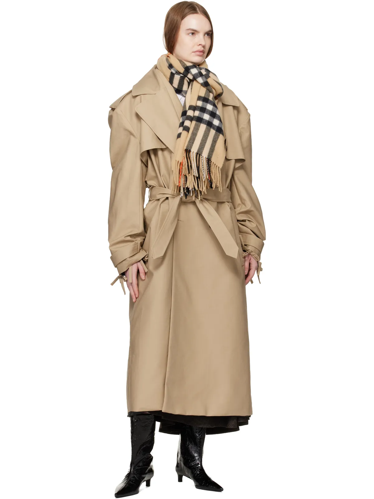 Burberry EKD ワイド クロスステッチ チェック カシミヤ マフラー - 画像2