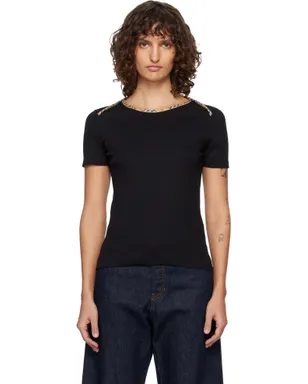 Burberry チェックトリム ストレッチ コットン Tシャツ - サムネイル1