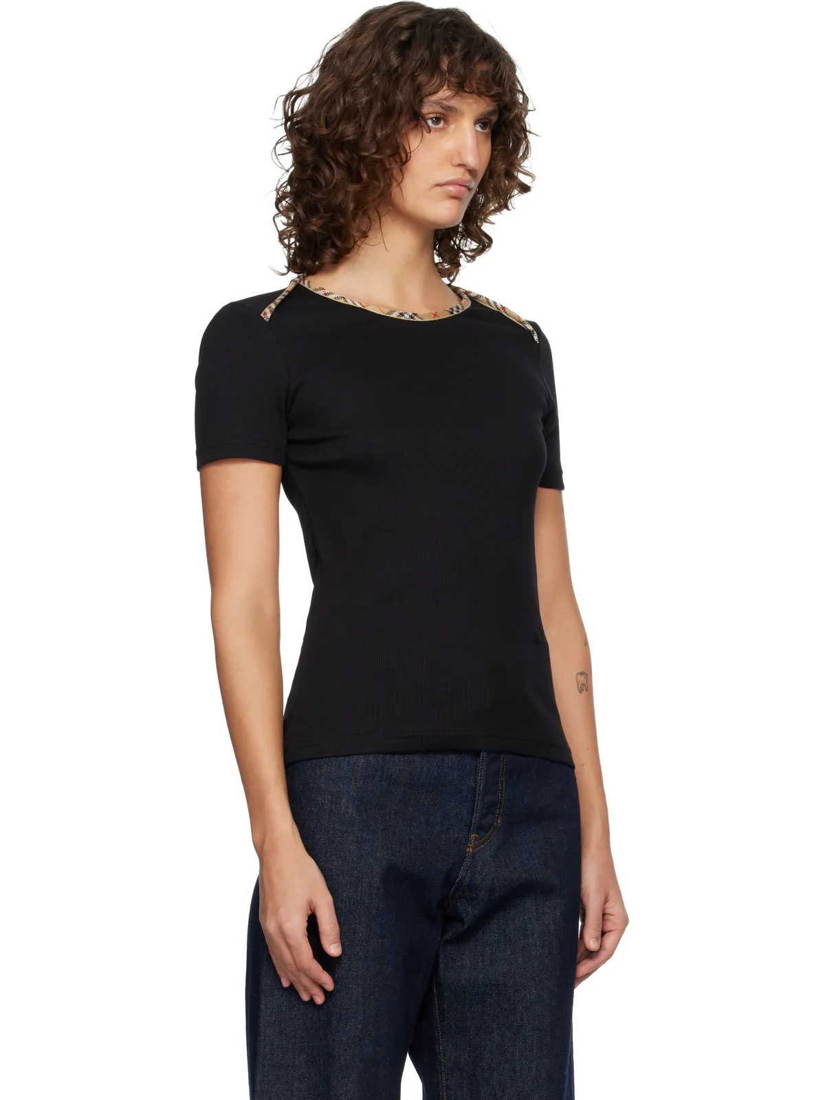 Burberry チェックトリム ストレッチ コットン Tシャツ - 画像2