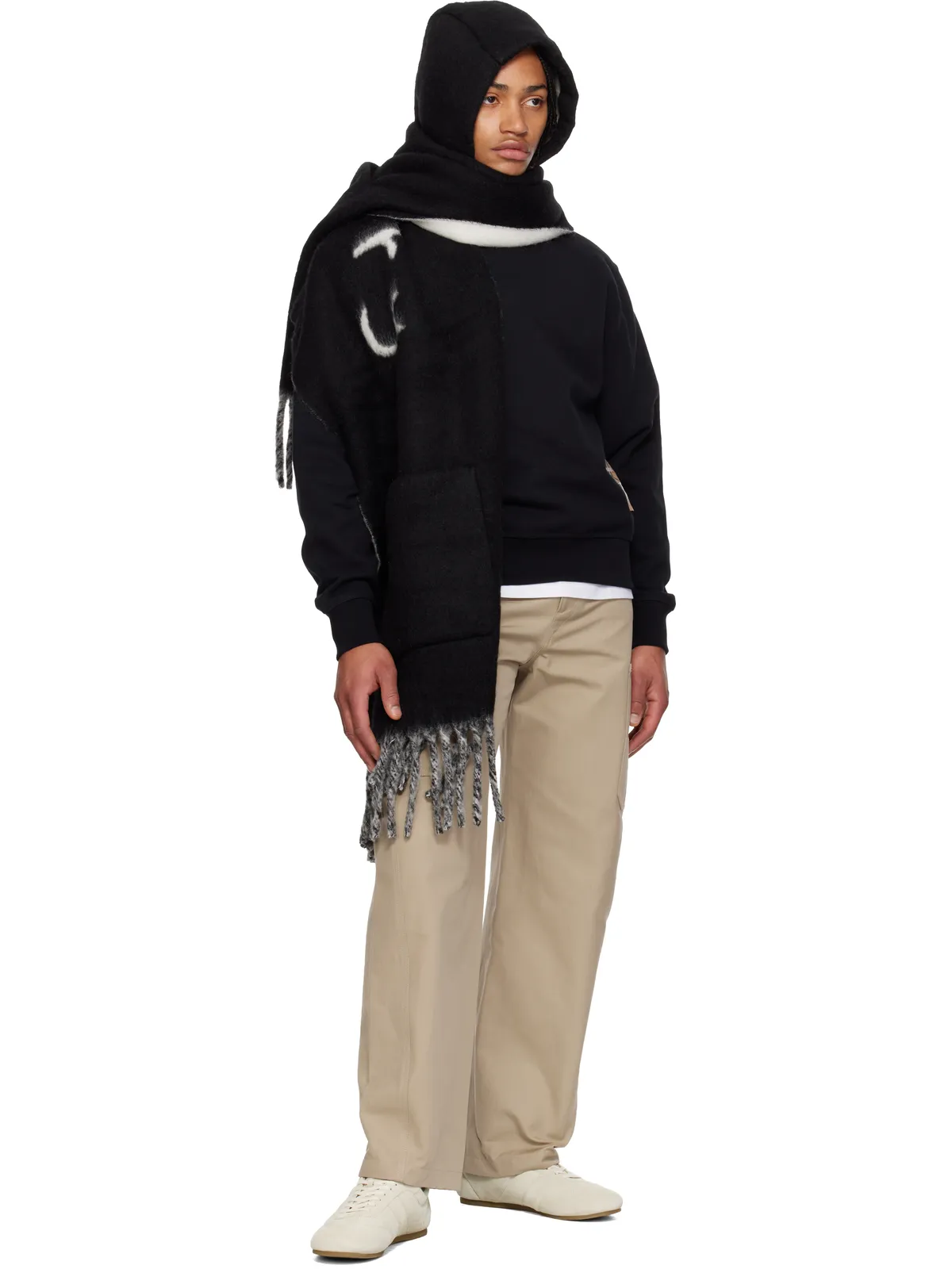 Burberry ロゴ アルパカウール ブレンド フード マフラー - 画像3