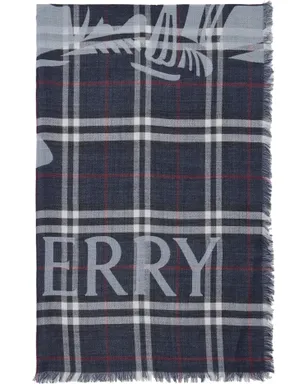 Burberry Wide EKD チェック ウール シルク ストール - サムネイル1