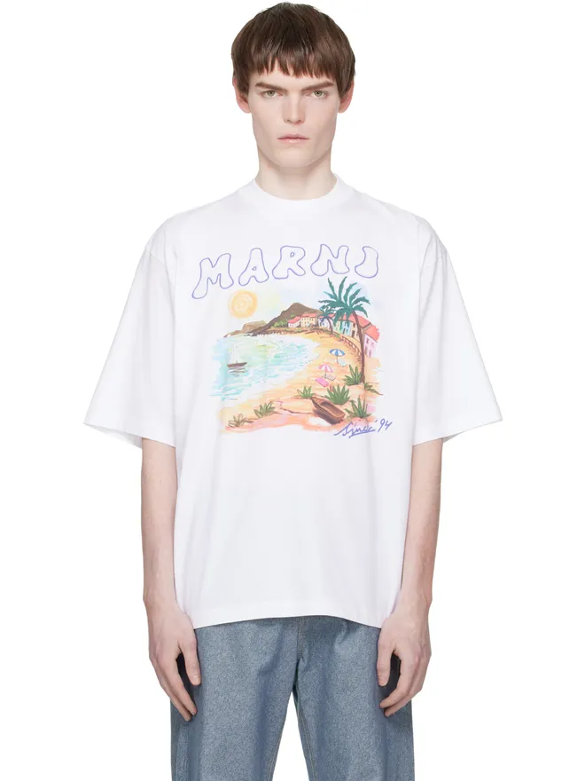 Marni Marni 'Marni Beach Postcard Print' コットン Tシャツの商品画像