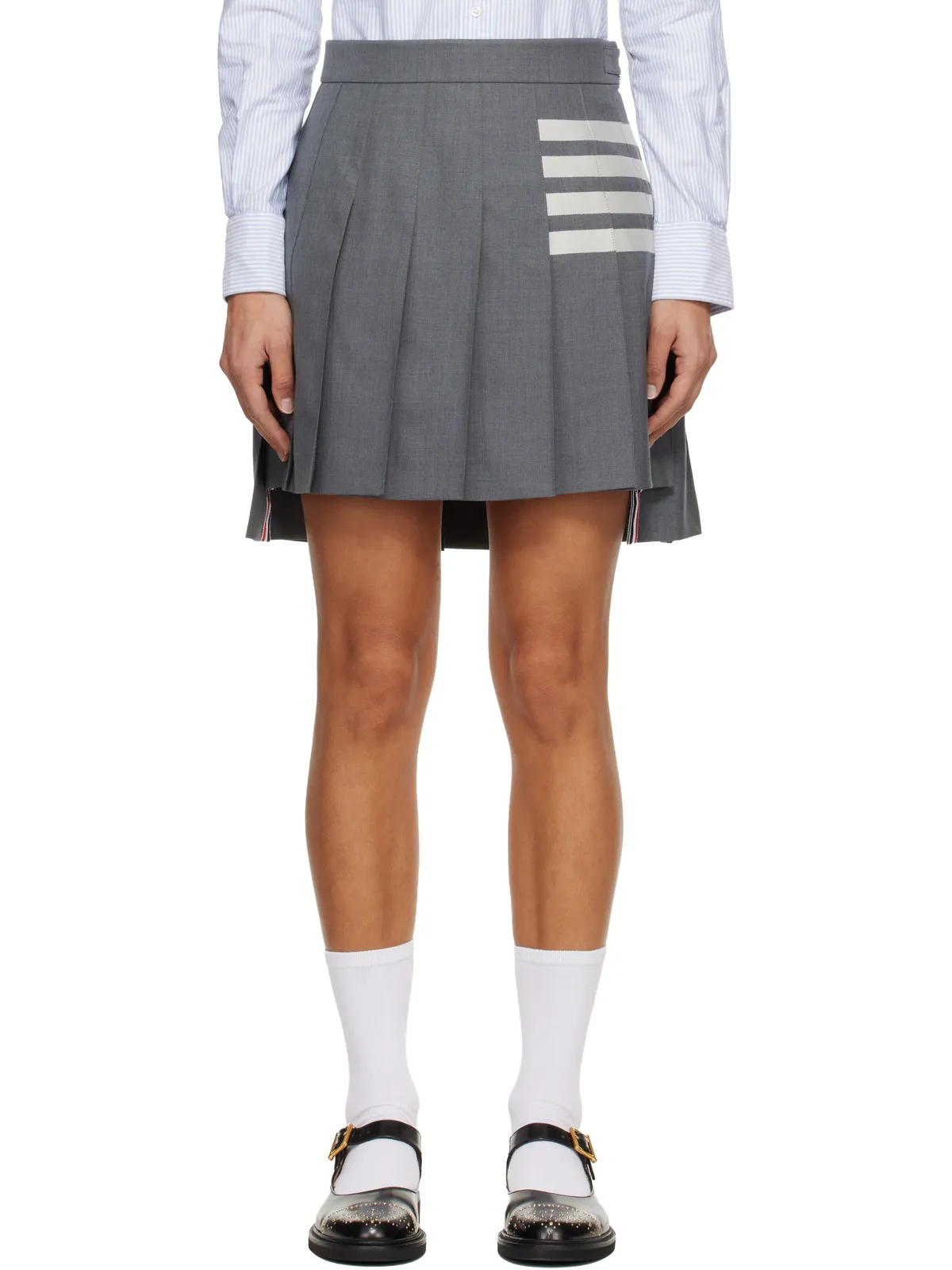 Thom Browne Plain Weave 4-Bar プリーツ ミニスカート - 画像1