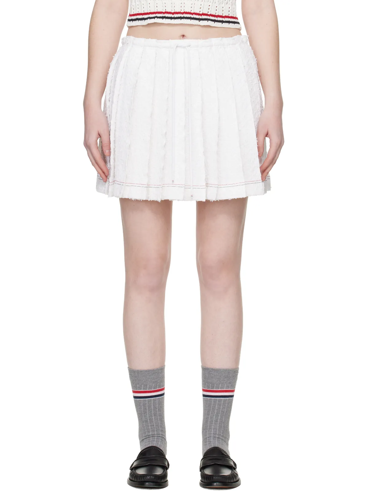 Thom Browne Eyelash ツイード ドローストリング プリーツ ミニスカート - 画像1