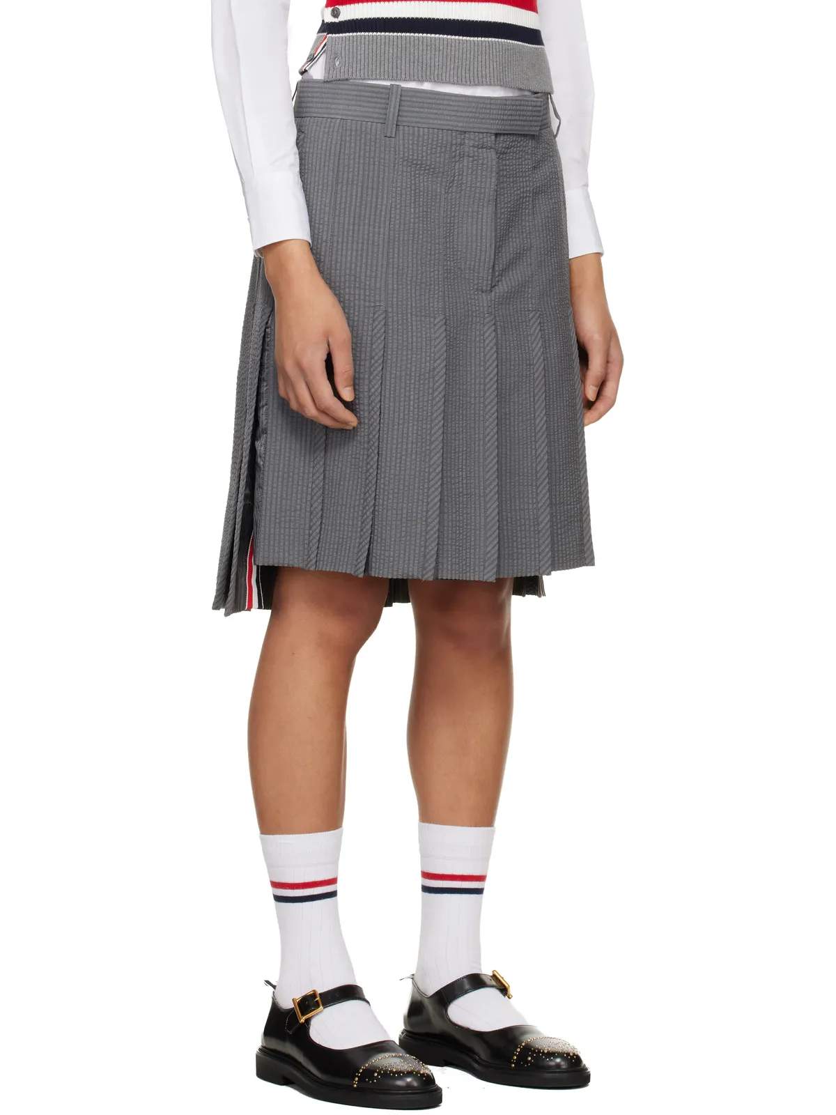 Thom Browne ウール シアサッカー プリーツ ローライズ ミニスカート - 画像2