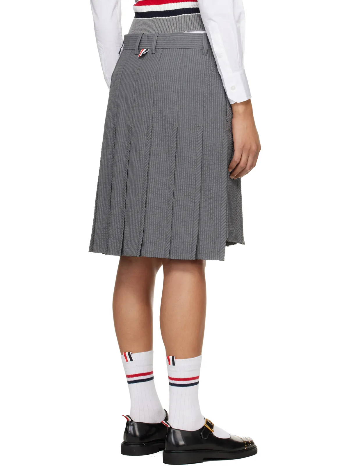 Thom Browne ウール シアサッカー プリーツ ローライズ ミニスカート - 画像3