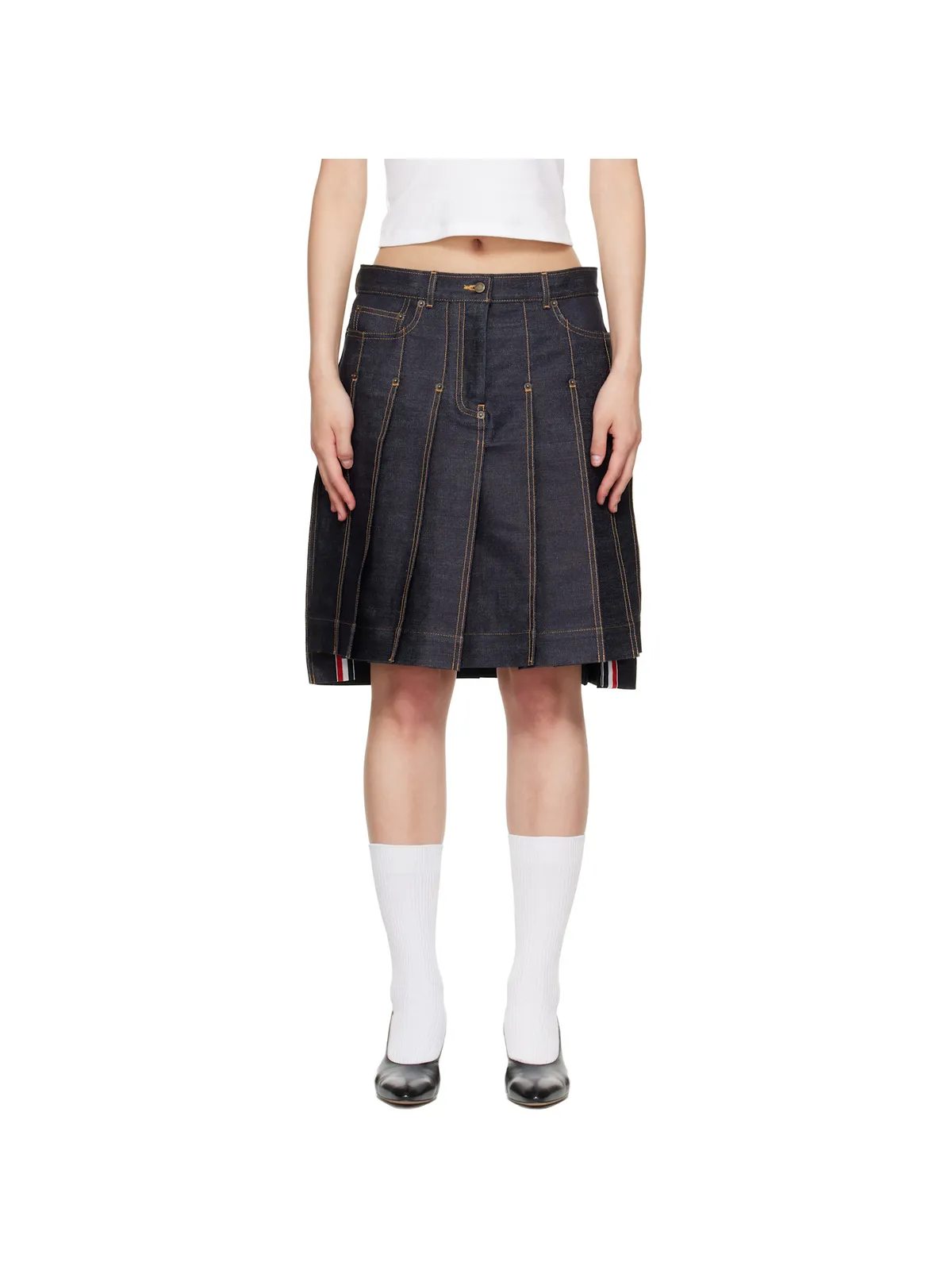 Thom Browne Pleated Denim ミニスカート - 画像1