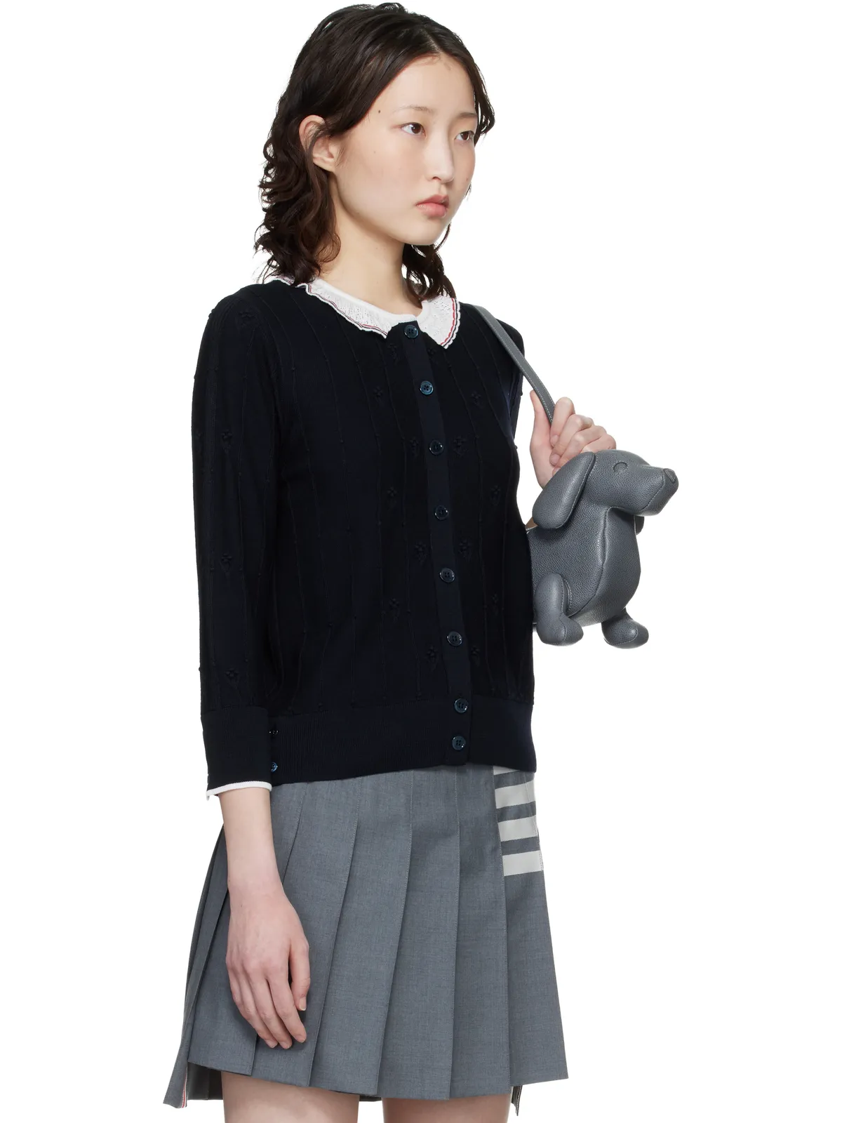 Thom Browne Bobble Stitch Lace Trim メリノウール カーディガン - 画像2