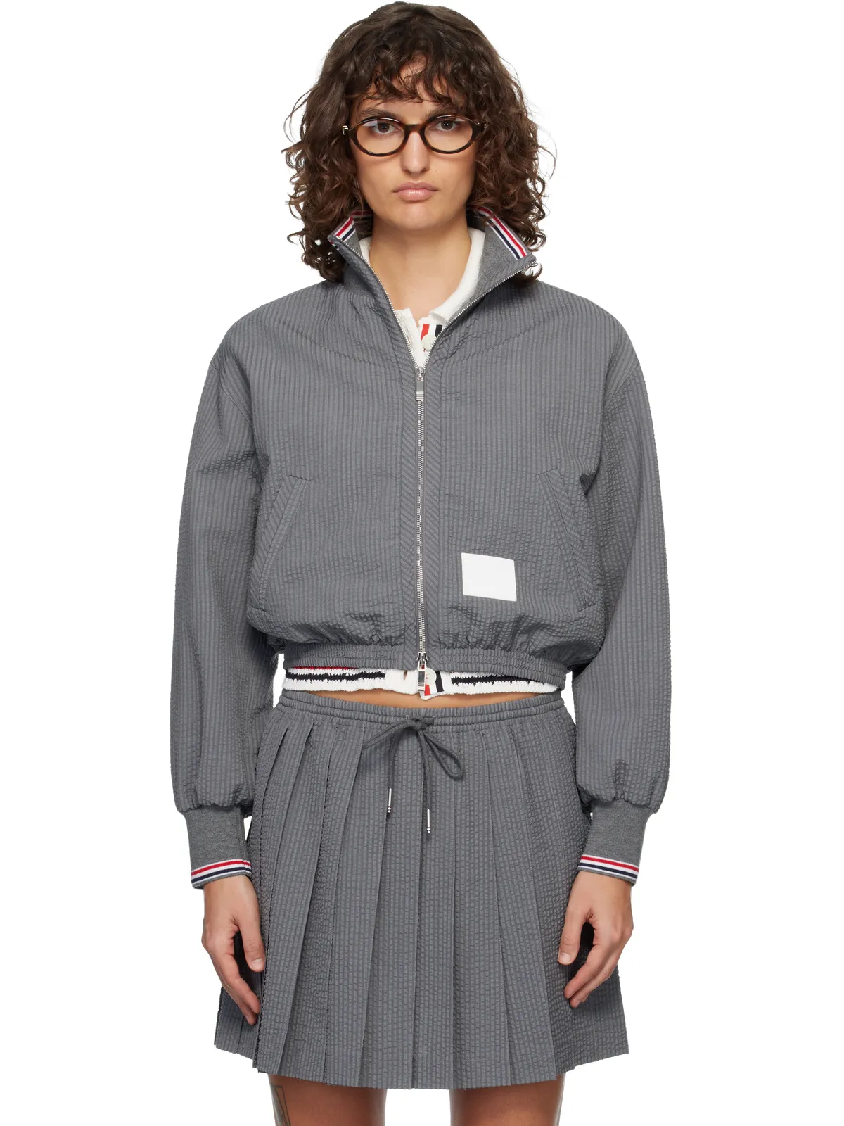 Thom Browne ウール シアサッカー ジップアップ トラックジャケット - 画像1