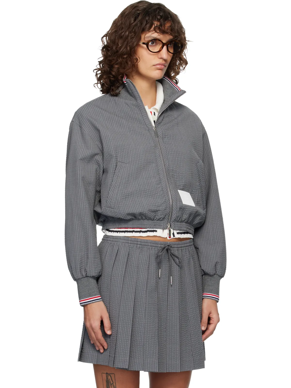 Thom Browne ウール シアサッカー ジップアップ トラックジャケット - 画像2