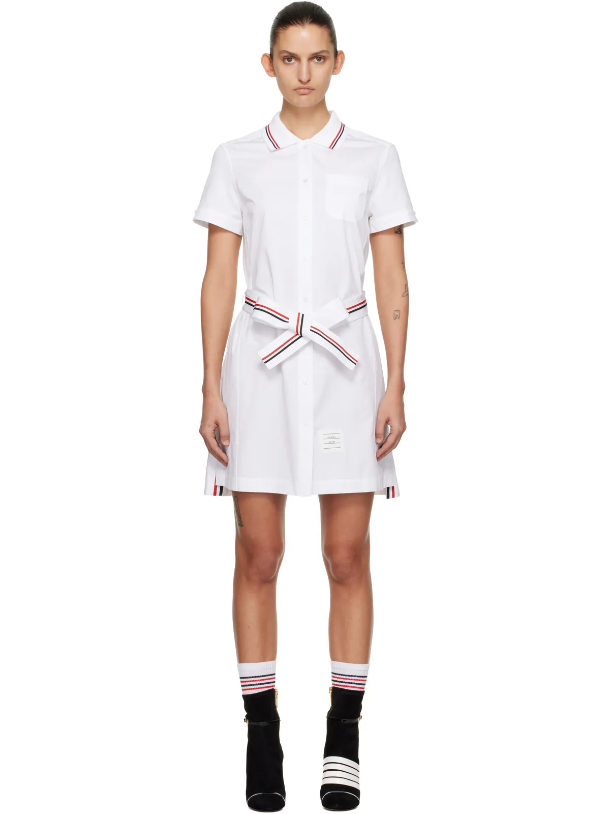 Thom Browne Solid ポプリン リボン ミニワンピース - 画像1