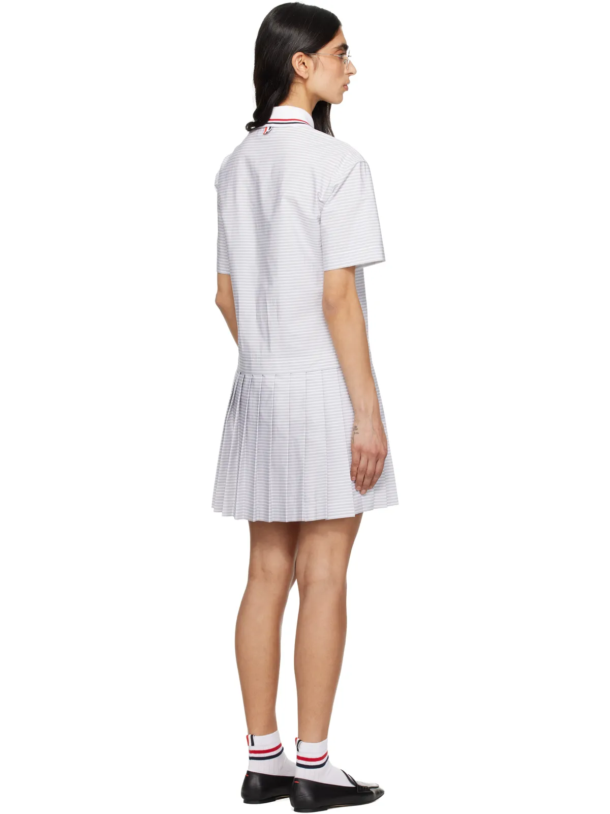 Thom Browne 4-Bar ボーダー ポプリン プリーツ ポロ ミニワンピース - 画像3