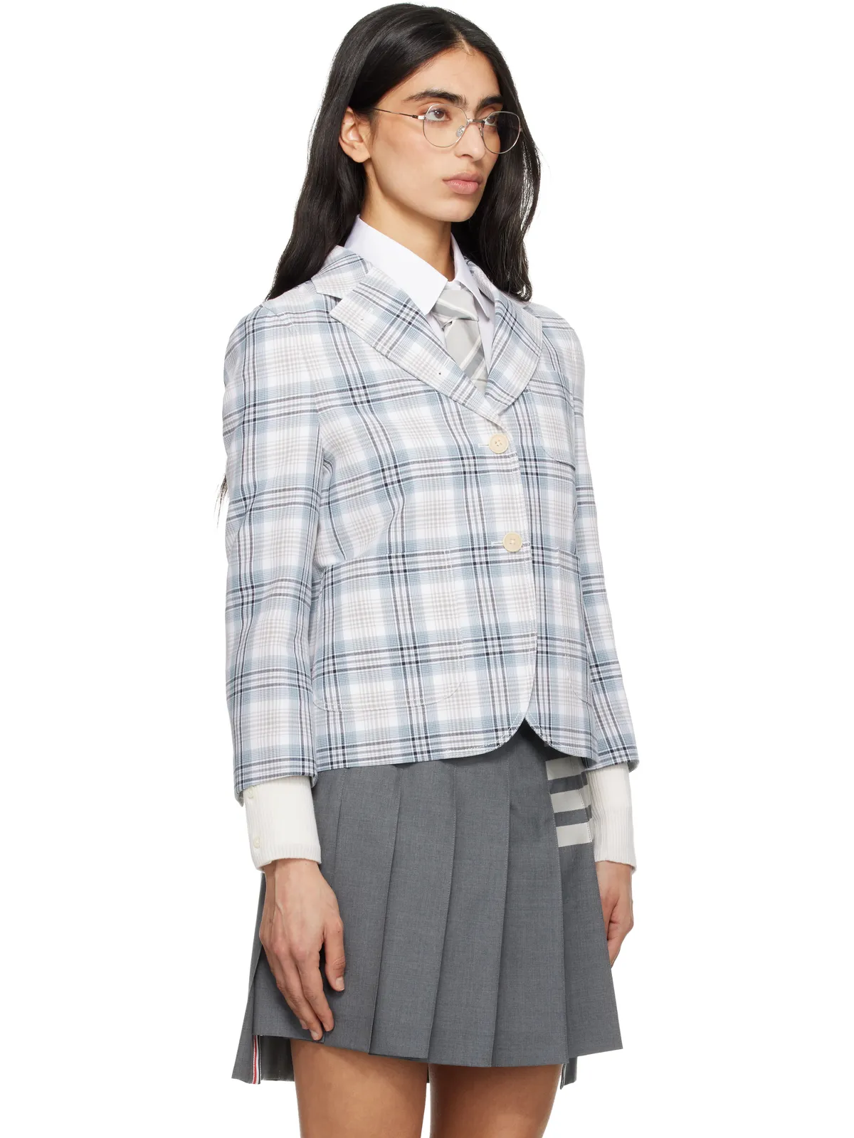 Thom Browne クロップド サック プレイド コットン テーラードジャケット - 画像2