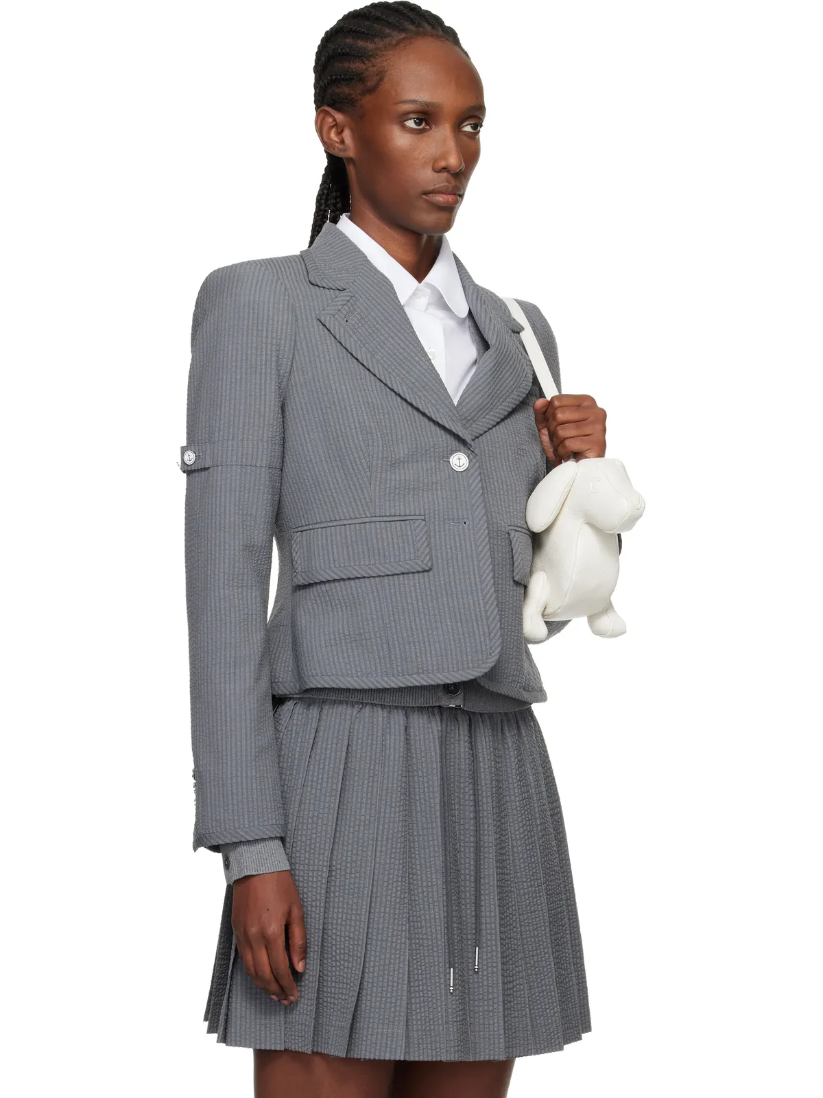 Thom Browne ウール シアサッカー クロップド テーラードジャケット - 画像2