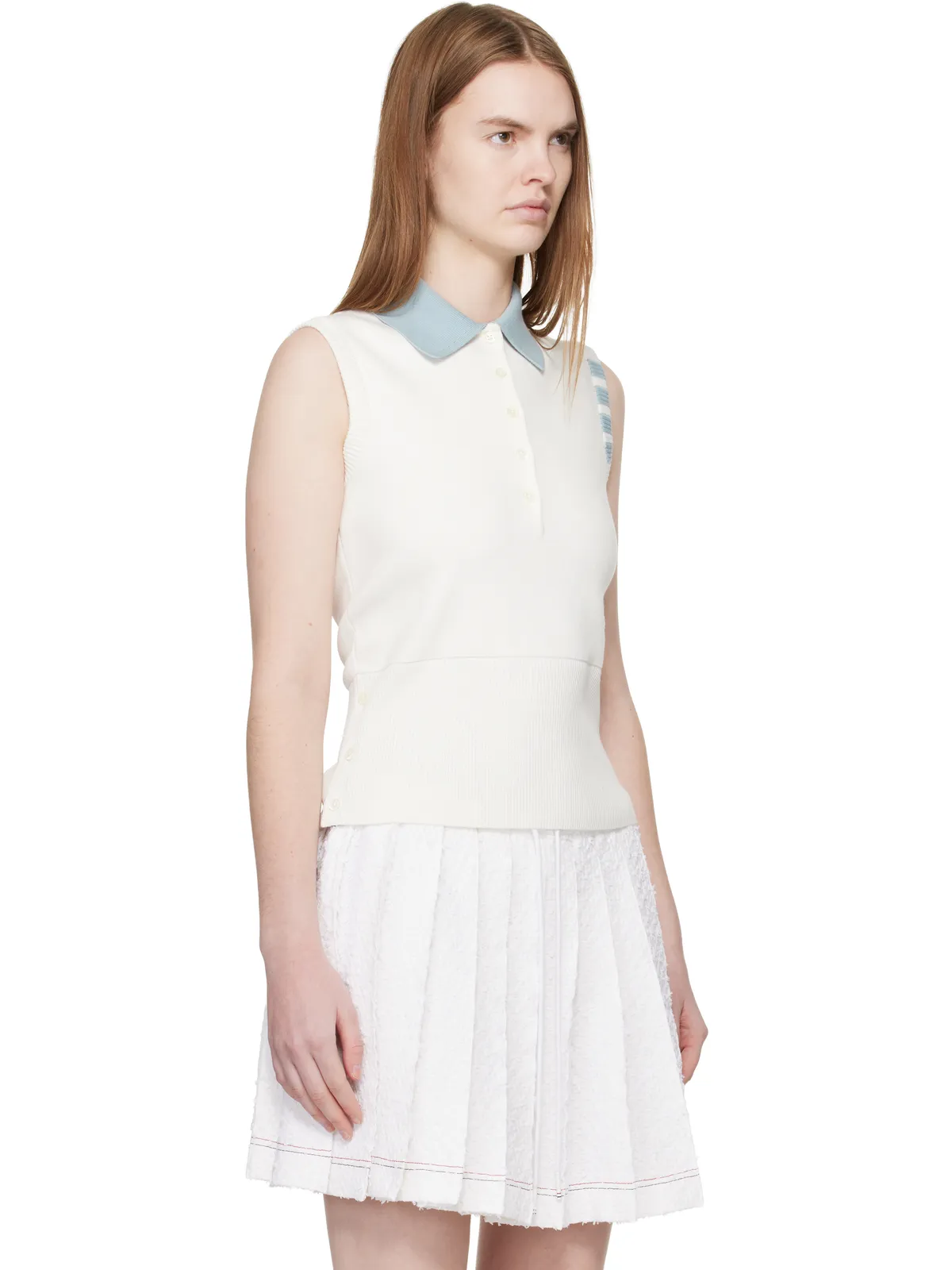 Thom Browne ミラノリブ ノースリーブ ポロシャツ - 画像2