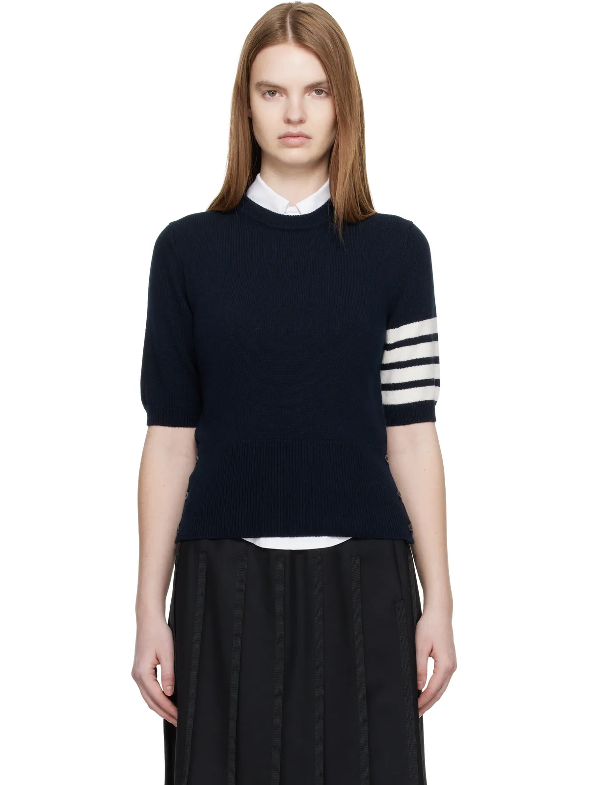 Thom Browne Jersey Intarsia Classic Fit 4-Bar Tシャツ - 画像1