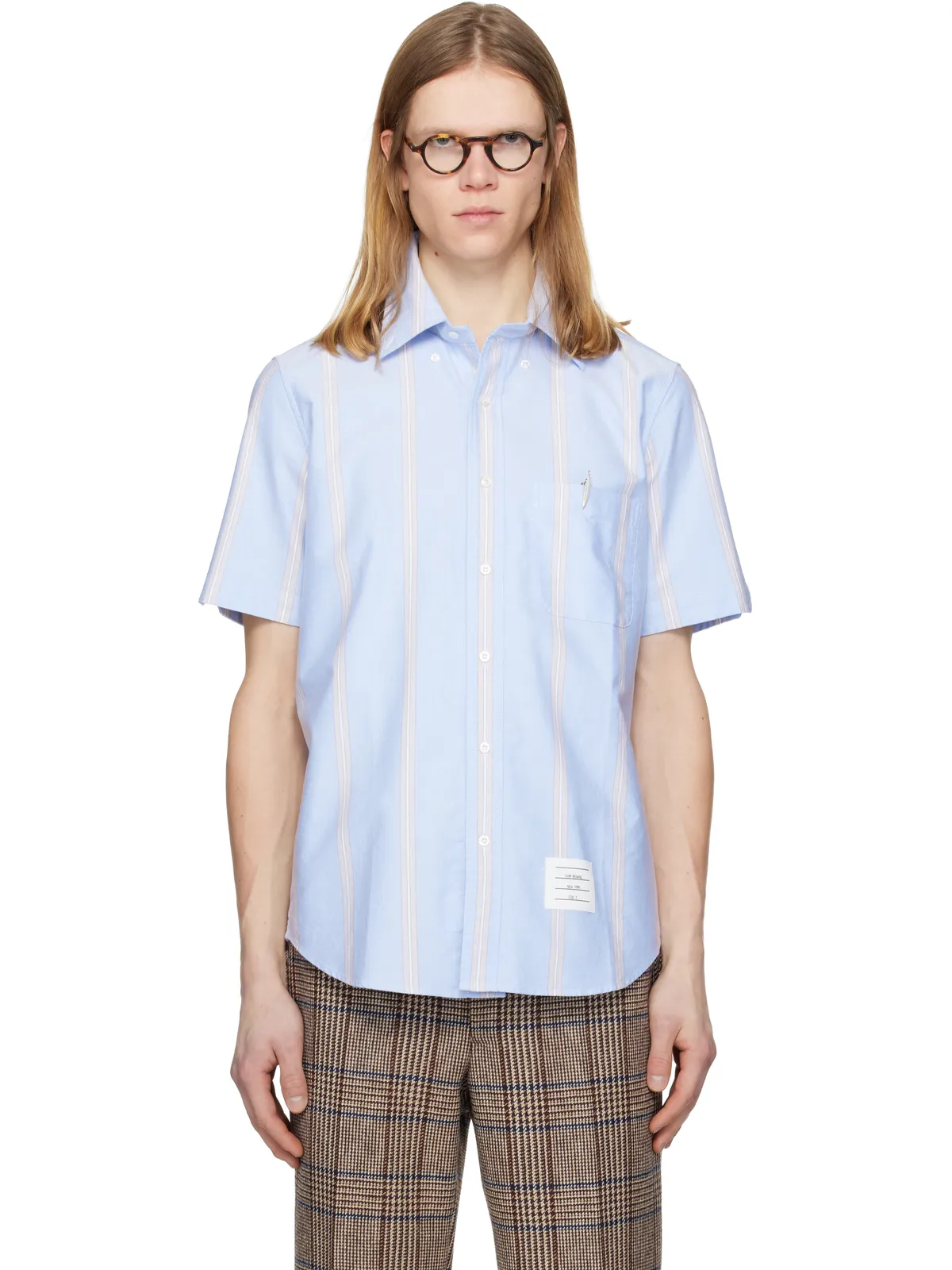 Thom Browne Straight Fit School Stripe 半袖シャツ - 画像1