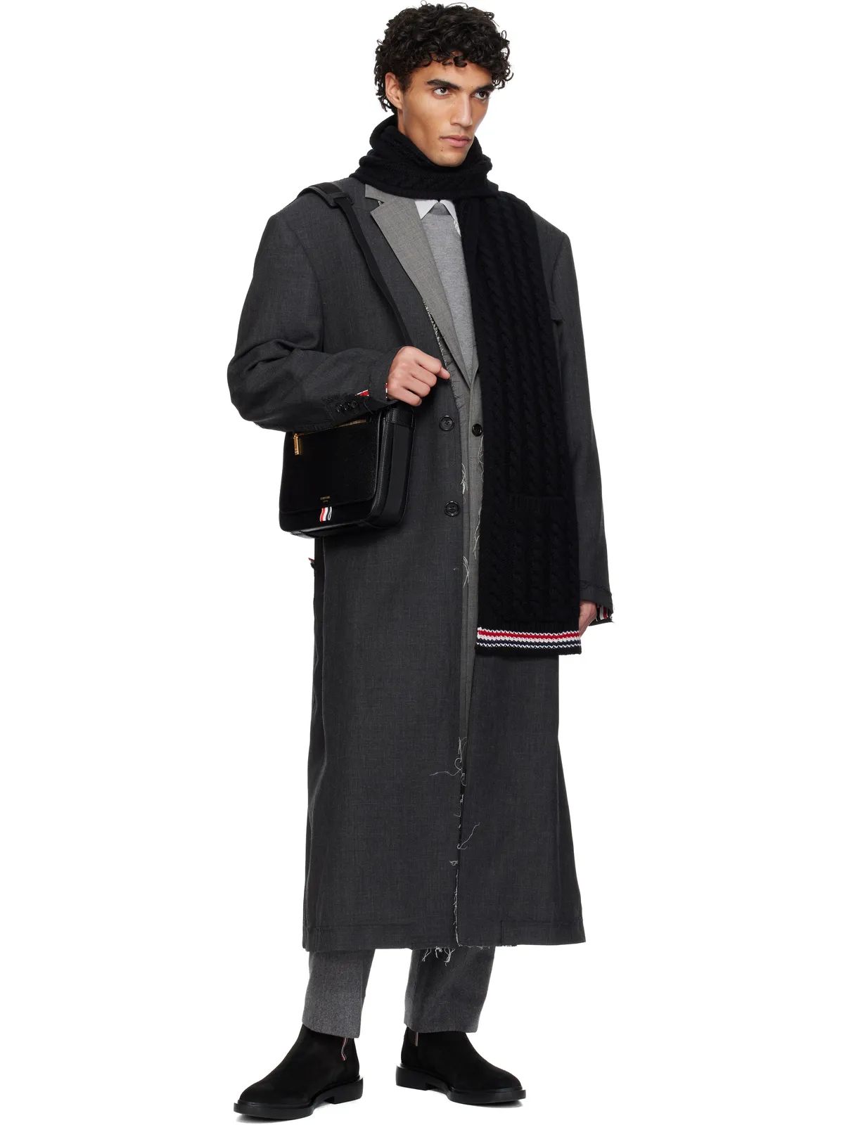 Thom Browne ケーブルステッチ RWB Stripe ポケットマフラー - 画像2