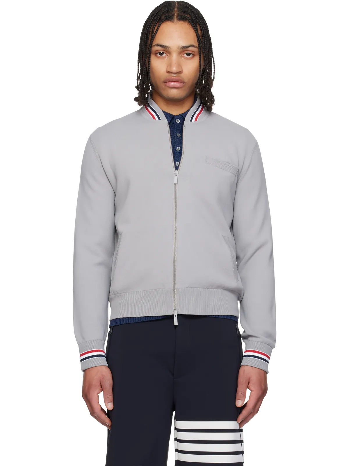 Thom Browne 'Browne 65' Intarsia Zip Up ボンバージャケット - 画像1