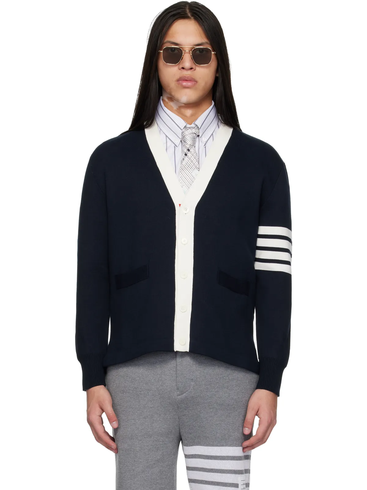 Thom Browne Crest Intarsia Jacquard 4-Bar Rugby Fit カーディガン - 画像1