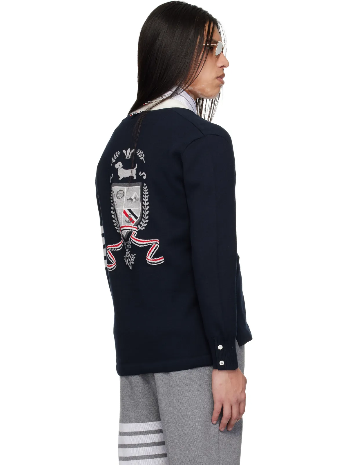 Thom Browne Crest Intarsia Jacquard 4-Bar Rugby Fit カーディガン - 画像3
