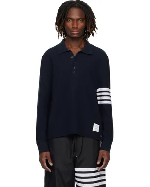 Thom Browne Textured Pique 4-Bar 長袖ポロシャツ - サムネイル1