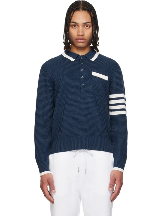 Thom Browne Thom Browne 4-Bar テクスチャード ステッチ リラックスフィット ポロシャツの商品画像