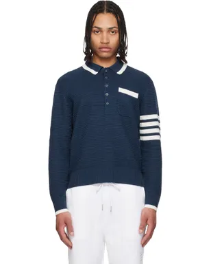 Thom Browne 4-Bar テクスチャード ステッチ リラックスフィット ポロシャツ - サムネイル1