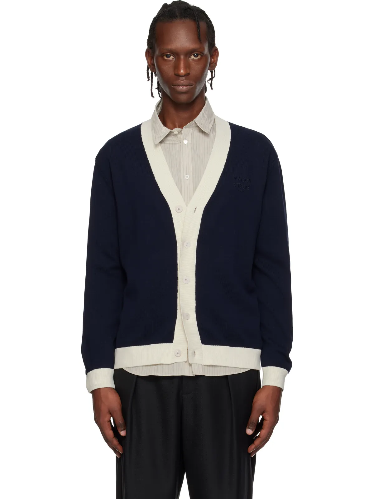 Maison Kitsuné Contrasted コットン コンフォート カーディガン - 画像1