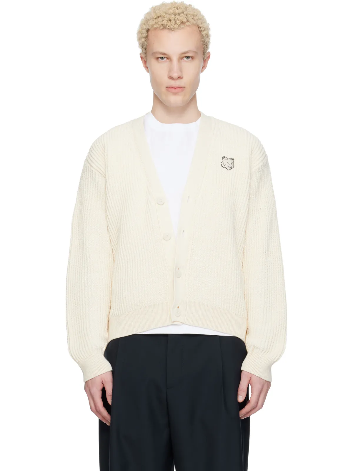 Maison Kitsuné フォックスヘッド コットンリブ カーディガン - 画像1