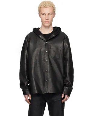 DET BLEV SENT Hooded レザーシャツ - サムネイル1