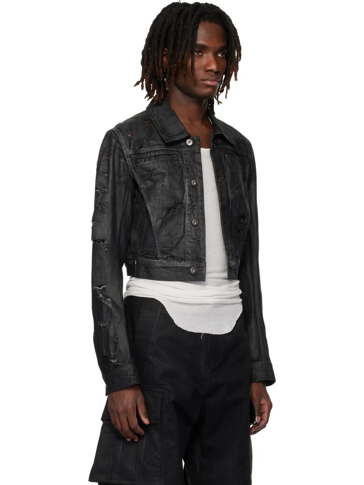 DET BLEV SENT Waxed Cropped Bayard デニムジャケット - 画像2