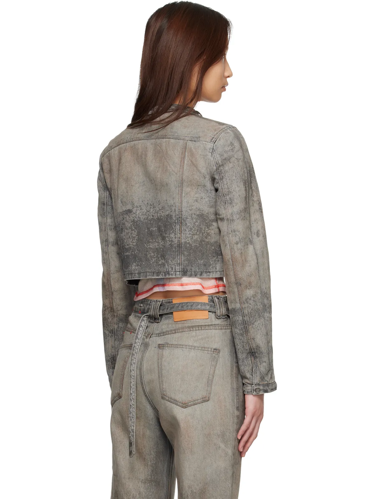 Diesel クロップド コットン ヘンプ サテン デニムジャケット - 画像3