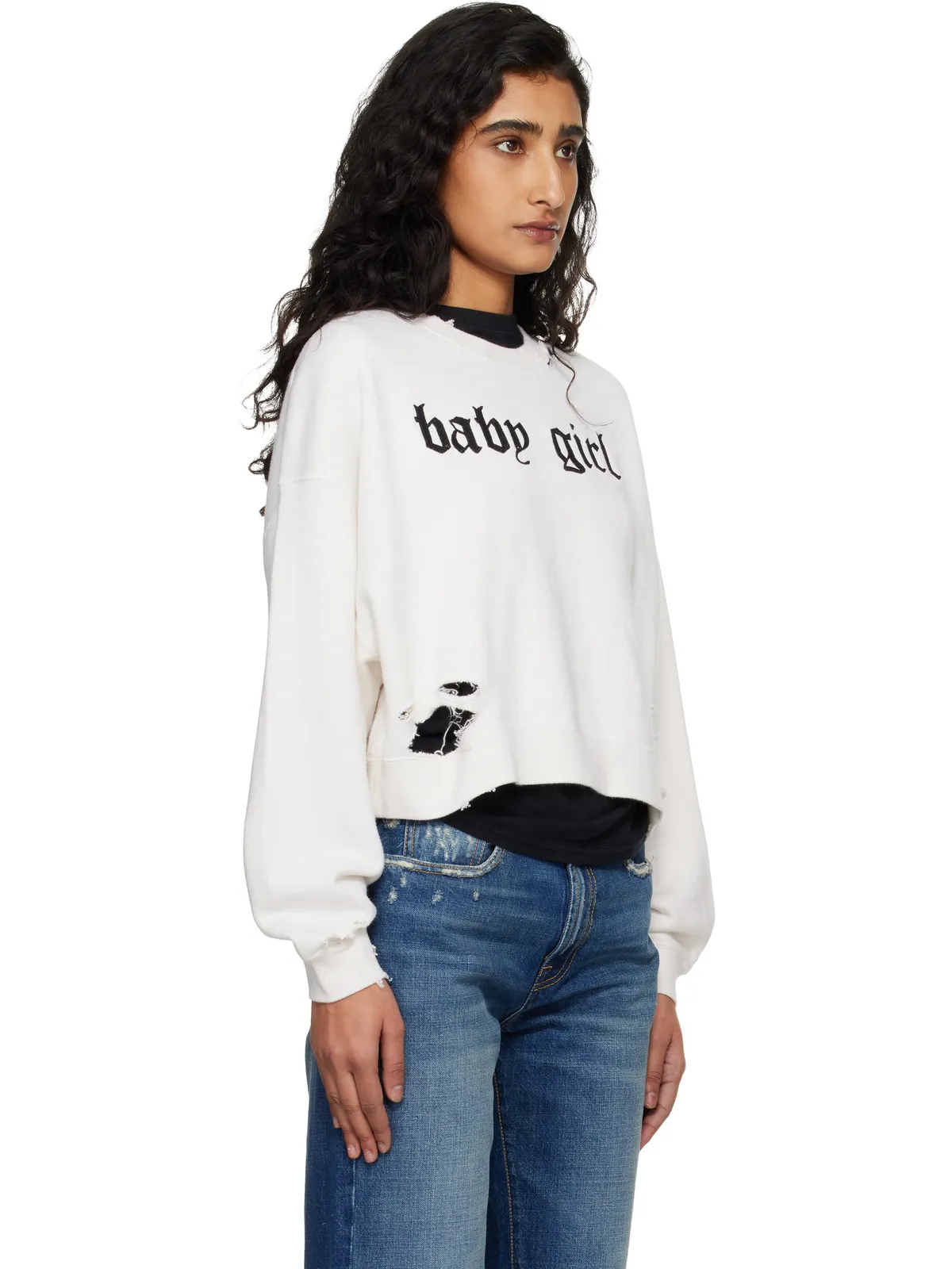 R13 'Baby Girl' クロップド クルーネック スウェットシャツ - 画像2