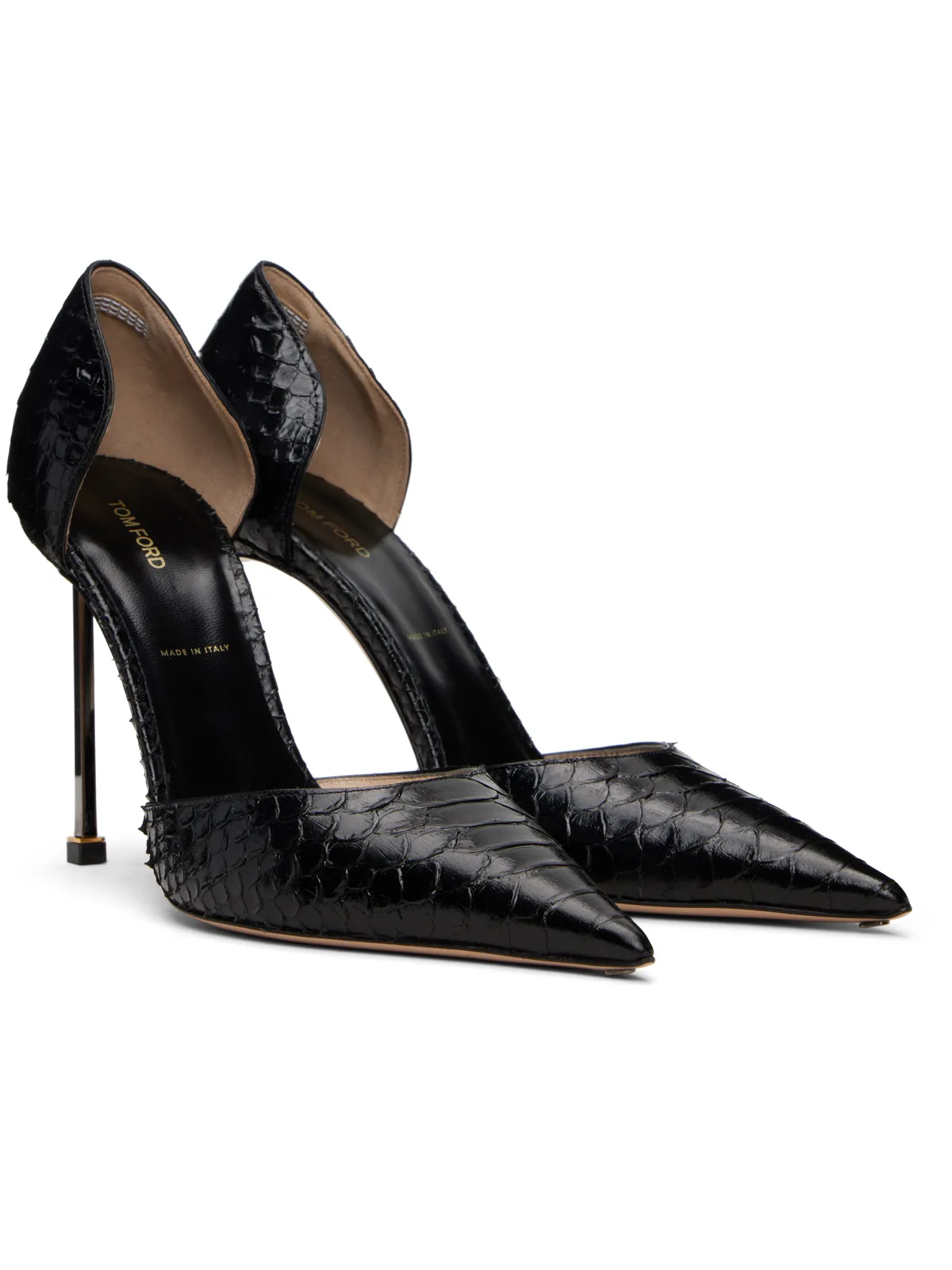 TOM FORD ブラック Semi Shiny Printed Python Spire D'Orsay ヒール - 画像4
