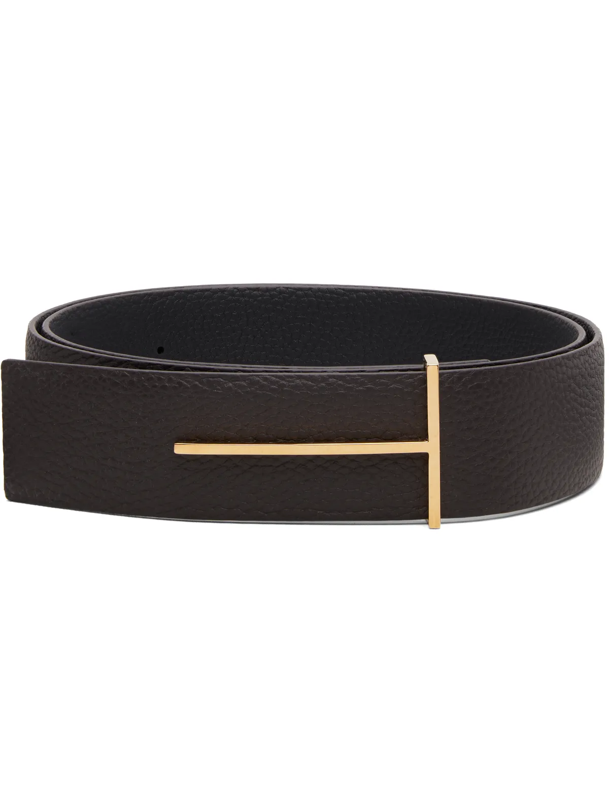 TOM FORD ブラウン＆Black T リバーシブル グレインレザー スリム ベルト - 画像1