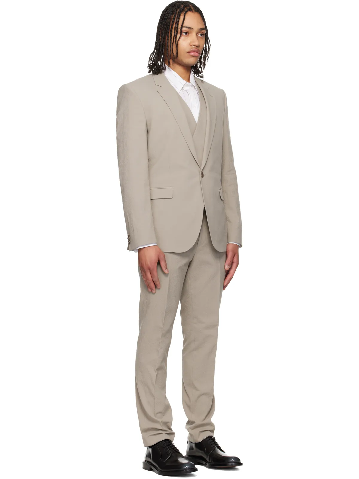 Hugo Three-Piece Extra-Slim-Fit ストレッチコットン シアサッカー スーツ - 画像2