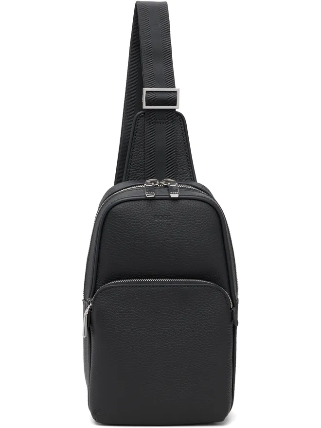 BOSS BOSS レザー 型押しロゴ スリングバッグの商品画像
