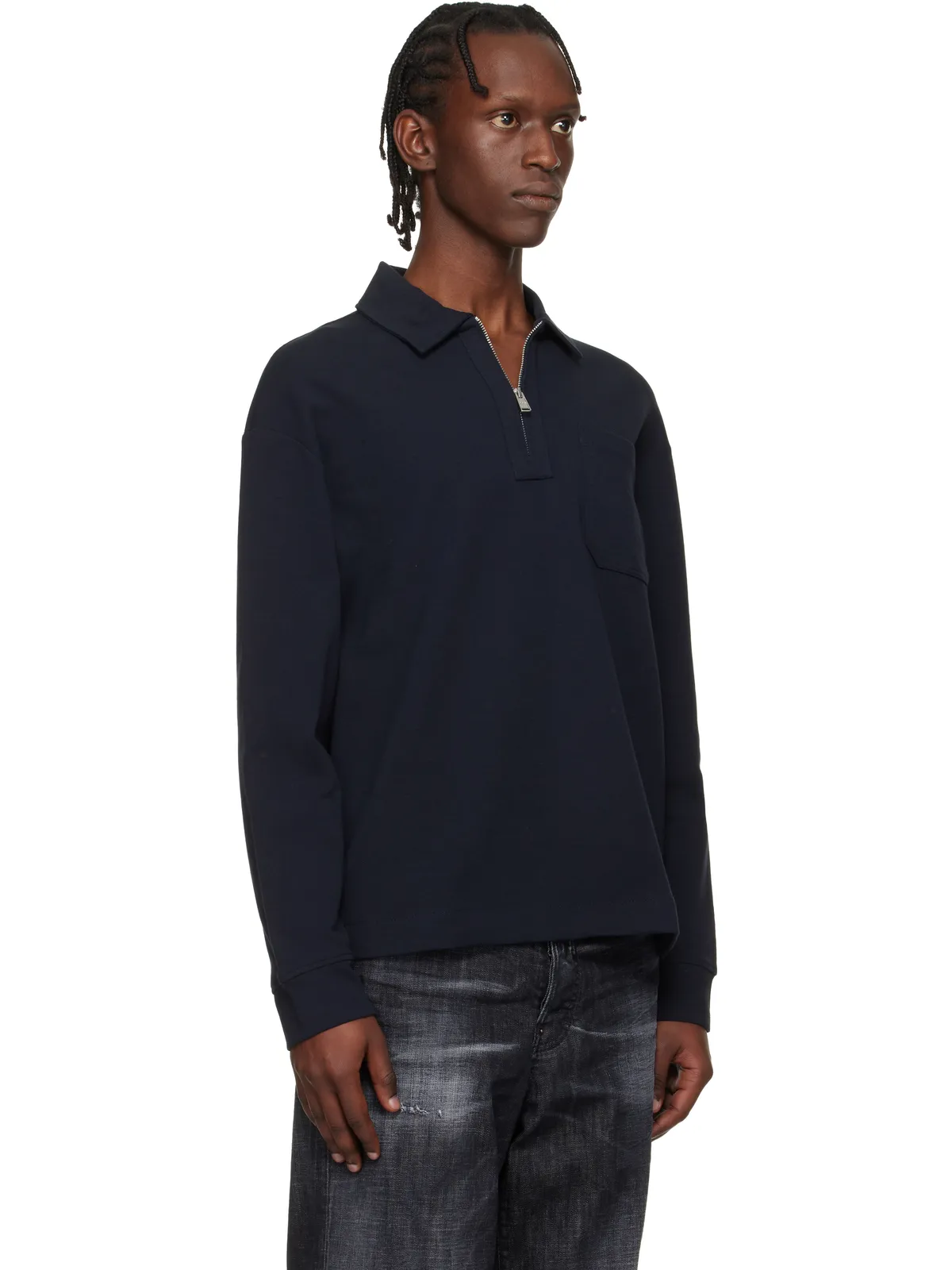 BOSS Zip-Neck コットンブレンド ポロシャツ - 画像2