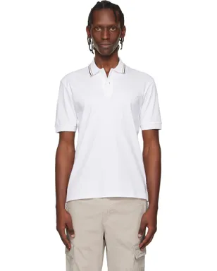BOSS Striped-Collar コットン ロゴ スリムフィット ポロシャツ - サムネイル1