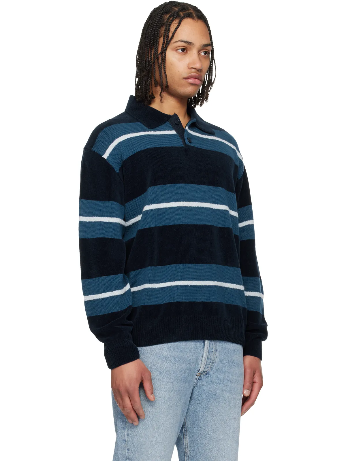 BOSS Block Stripes コットンブレンド ニットポロシャツ - 画像2