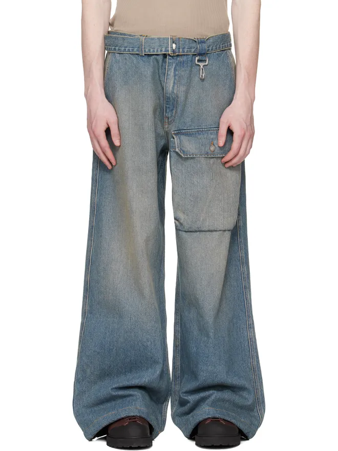 Reese Cooper Reese Cooper ウォッシュド デニム パッチポケット ベルト カーゴジーンズの商品画像