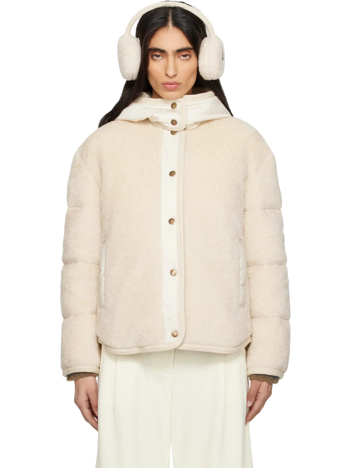 Moncler Ciboulette Braided Trim Teddy フード付き ダウンジャケット - 画像1