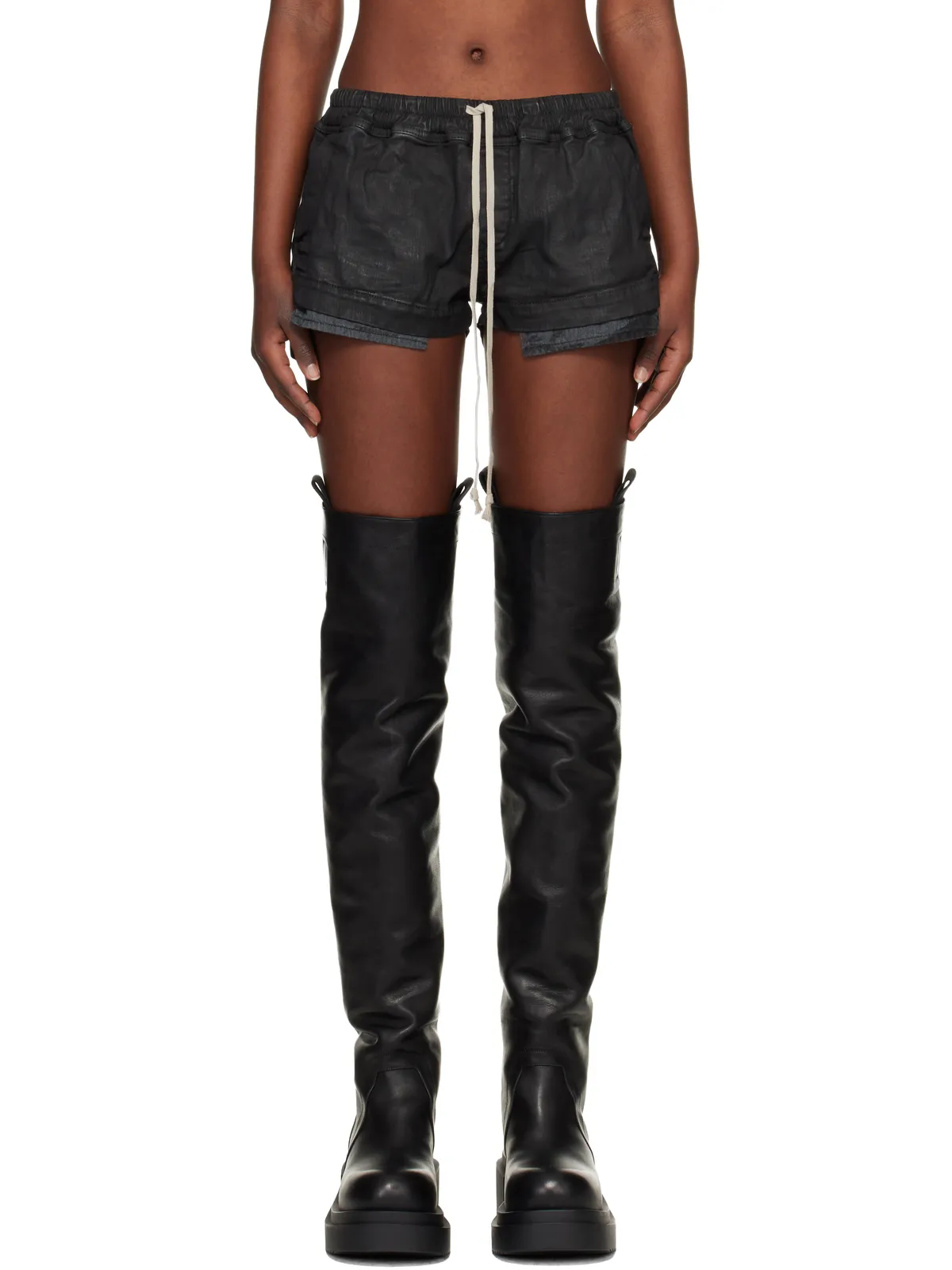 Rick Owens DRKSHDW Temple Fog デニム ボクサー ショートパンツ - 画像1