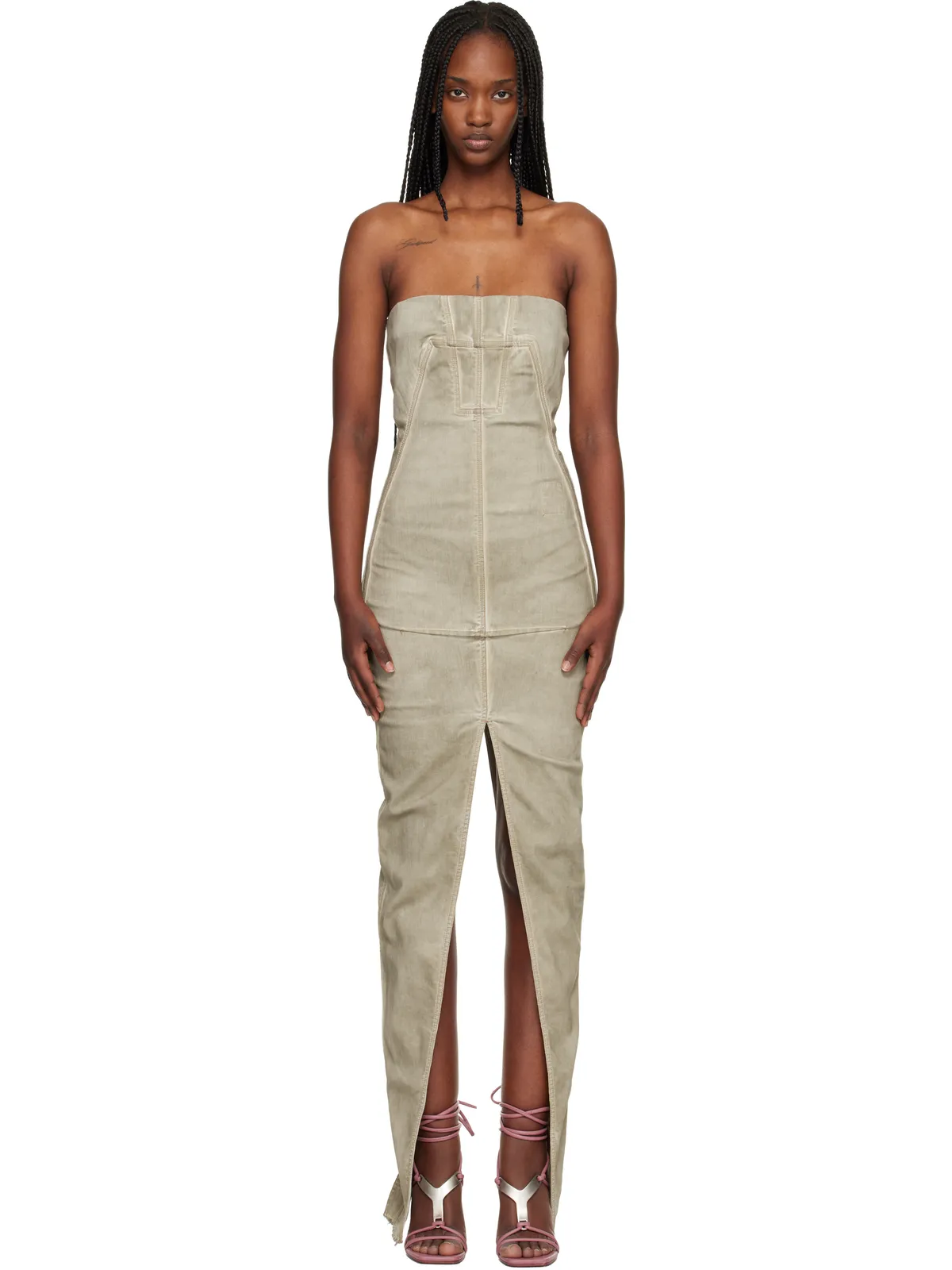 Rick Owens DRKSHDW Temple Sliced ビスチェ デニム マキシドレス - 画像1